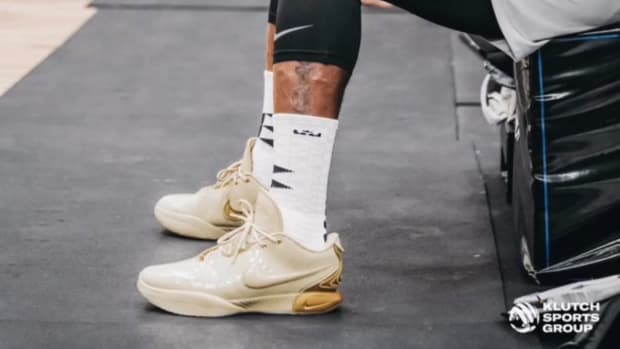 LeBron James poses for a picture after a workout.